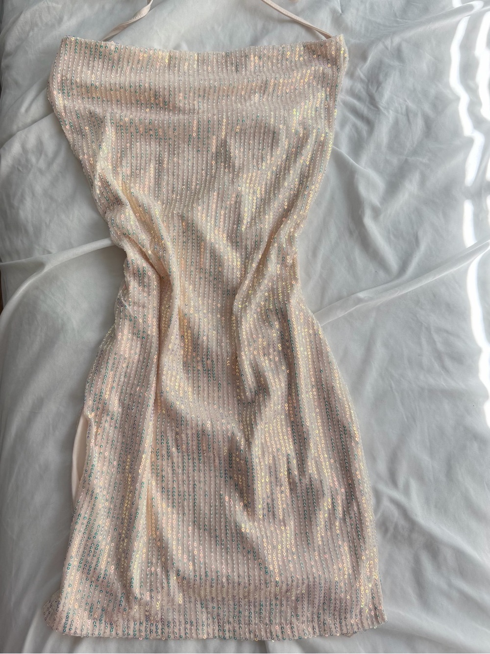 Iridescent Pink Halter Bodycon Dress backless with slits on side